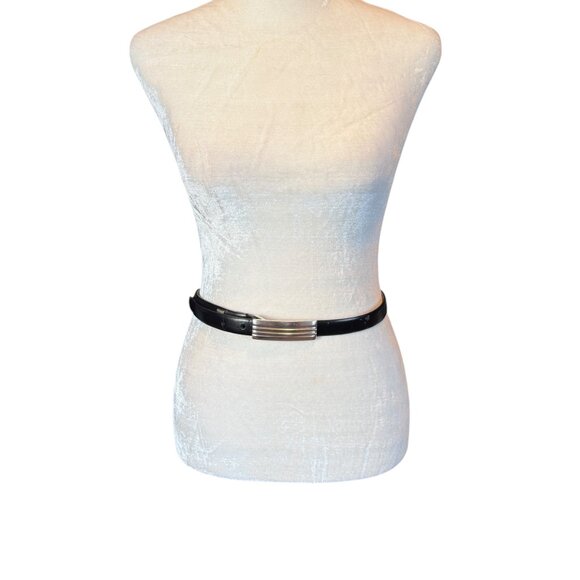 Anne Klein black genuine leather adjustable belt with silver buckle size large - Picture 2 of 11